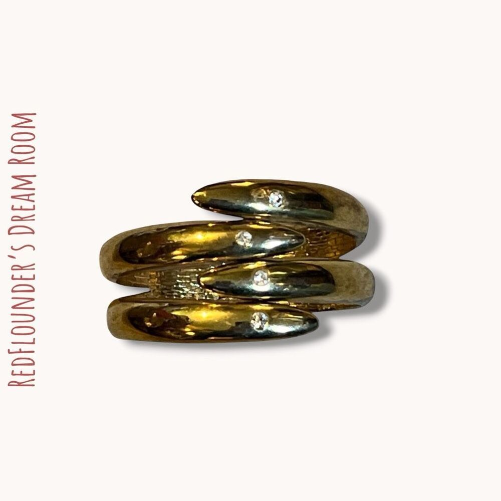 Gold Tone Triple Bypass Clamper Bracelet Rhinestone Accents